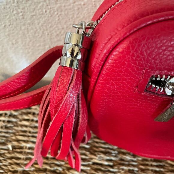 Vintage Red Leather Crossbody Purse Made In Italy - Picture 6 of 16